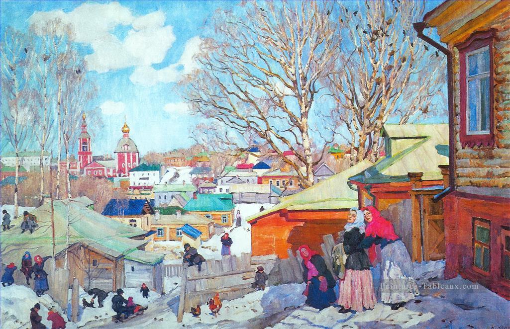 jour ensoleillé de printemps 1910 Konstantin Yuon scènes urbaines Peintures à l'huile